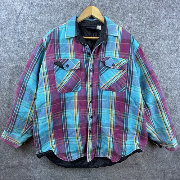 Dakota Other - Dakota‎ Jacket Mens Large Bright Plaid Quilted Chore Coat 80s 90s Style